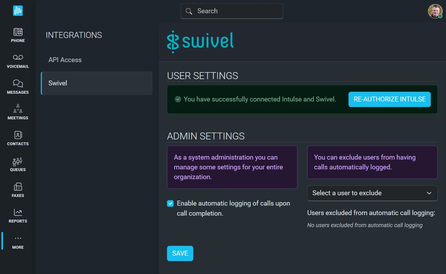 Swivel setup screen in the Intulse App