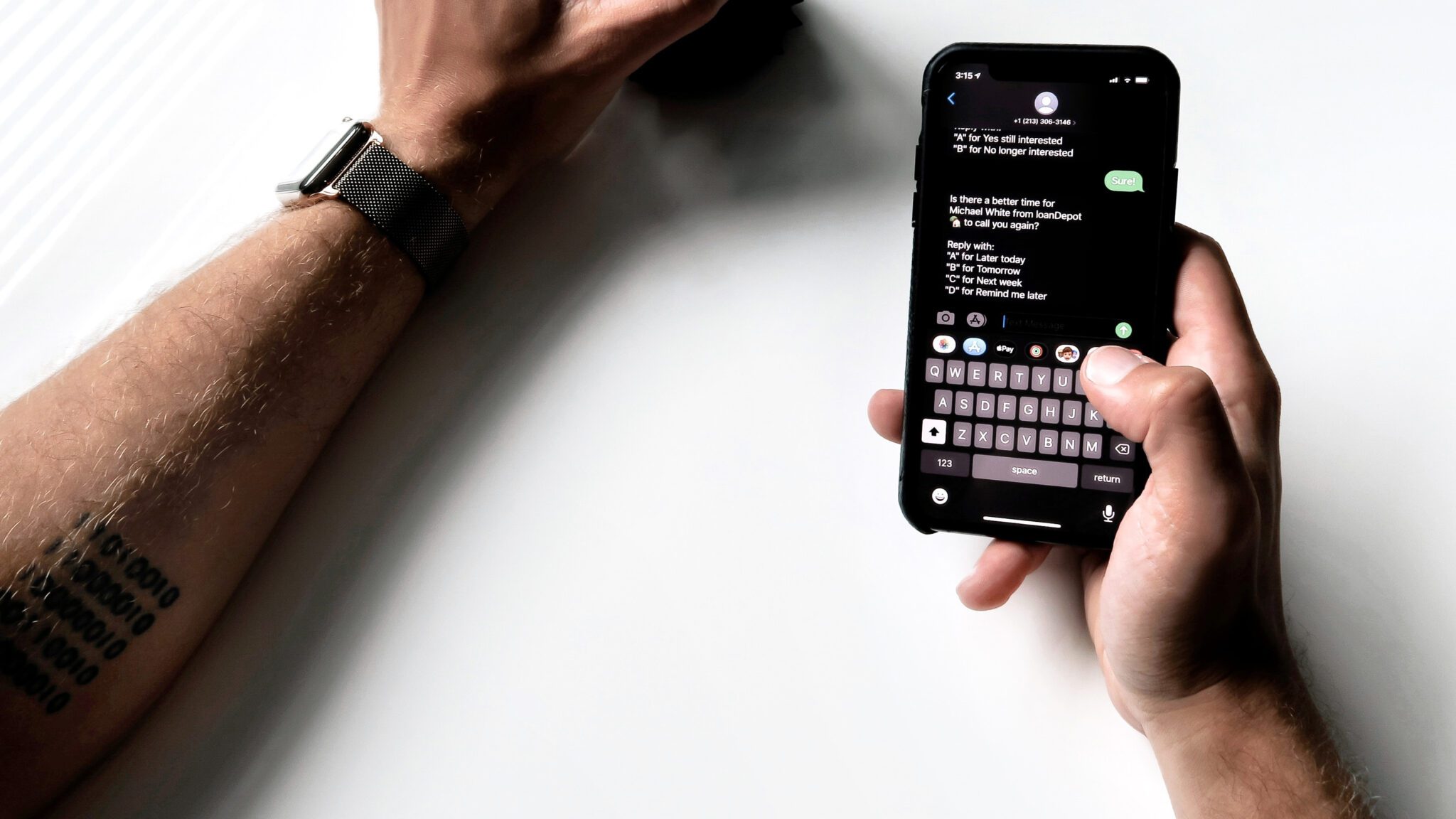 Understand the regulations surrounding A2P 10DLC business texting. Image of man sending texts on a mobile phone